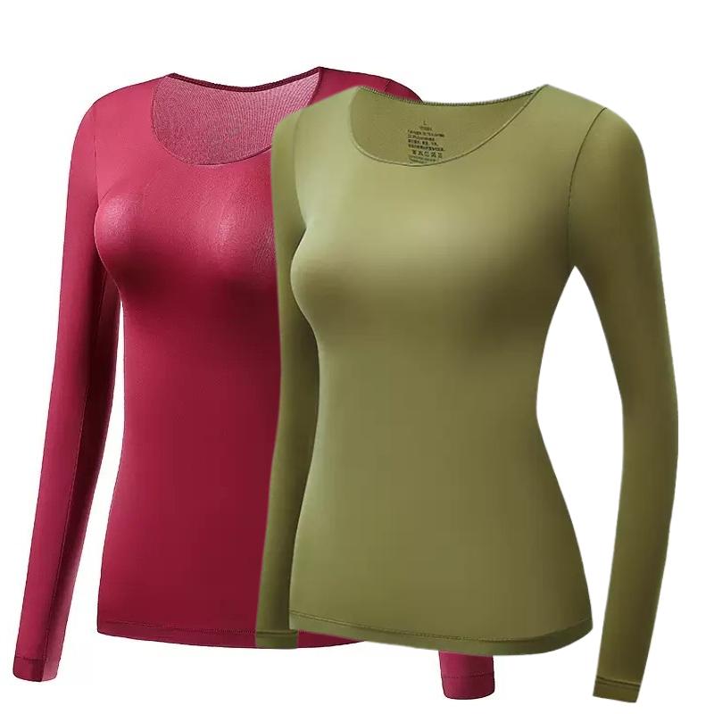2 Stück Damen Thermounterwäsche Herbst Winter Unterhemd Langarm-T-Shirt Dünnes Oberteil Zweite Haut Damen Thermisch L-XL
