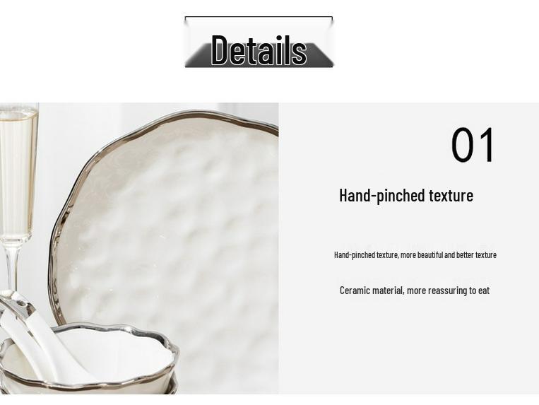 Elegant Hammered Silver Edge Ceramic Bowl & Plate Set - Perfect Housewarming Gift