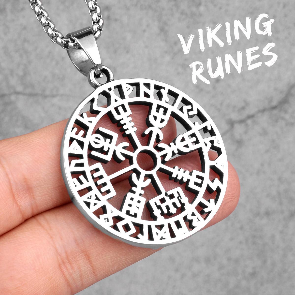 

Stainless Steel Viking Pirate Odin Runes Men Necklaces Pendants Chain Punk for Boyfriend Male Jewelry Creativity Gift 60cm