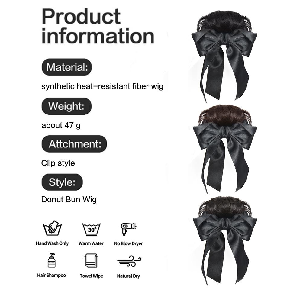 Synthetischer Dutt-Donut Schwarz Schleife Clip-In Stil Haaraccessoires Dutt-Perücke Haarverlängerungen Für Frauen Täglicher Urlaubs-Party-Gebrauch