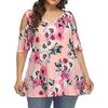 Women Fashion Floral Printing Short Sleeve T-Shirt Plus Size Round Neck Tops