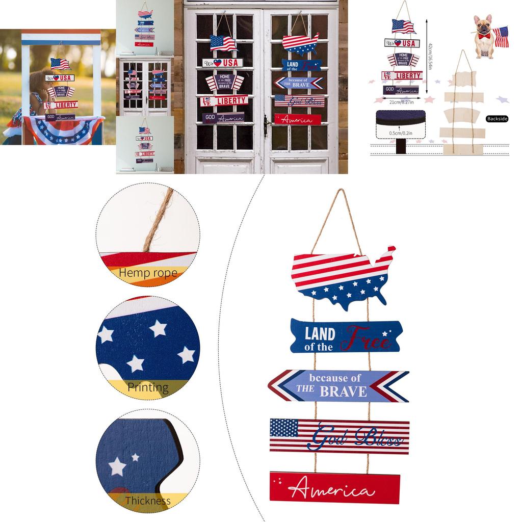 Stylish Usa Themed Wooden Hanging Decor Featuring Patriotic Red Blue White Colors For Independence Day