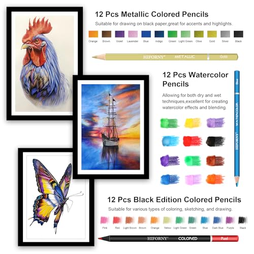HIFORNY 176-Piece Art Supplies Drawing Kit with 100 Sheets, 3-Color Sketchbook, Graphite, Charcoal, Watercolor & Metallic Pencils, Blending Tools, and