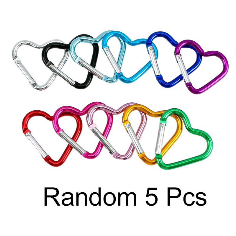 5 шт. Наружный карабин Брелок в форме сердца Зажим Кольца из алюминиевого сплава Скалолазные зажимы Карабин с пружинным защелкивающимся крючком Прочный