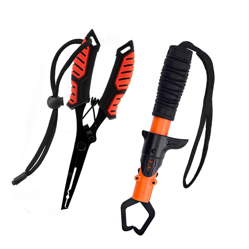 Fish Gripper Fishing Pliers Stainless Steel Fish Lip Gripper with Handle Lanyard Mutifunction Line Cutter Hook Remover