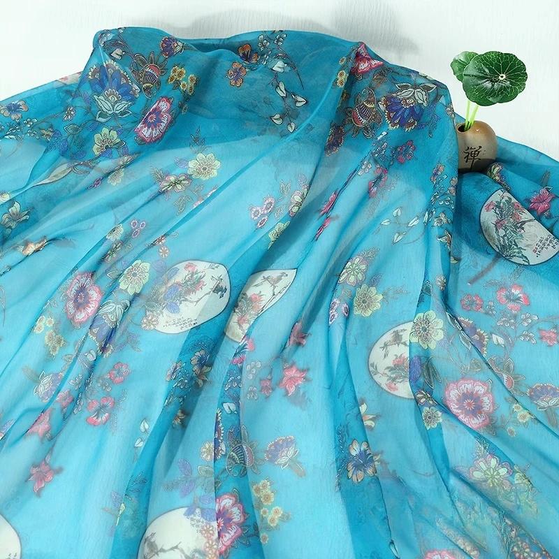 Hedvábný šátek dekorativní 30D Tištěný šifon Inkoustová malba Čínský styl Látka Starobylý kostým Hanfu Sukně Gáza Gázová oděvní látka