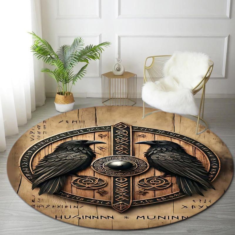 1Pc Viking theme Printed circular carpet, home door mat, outdoor travel protection carpet A12