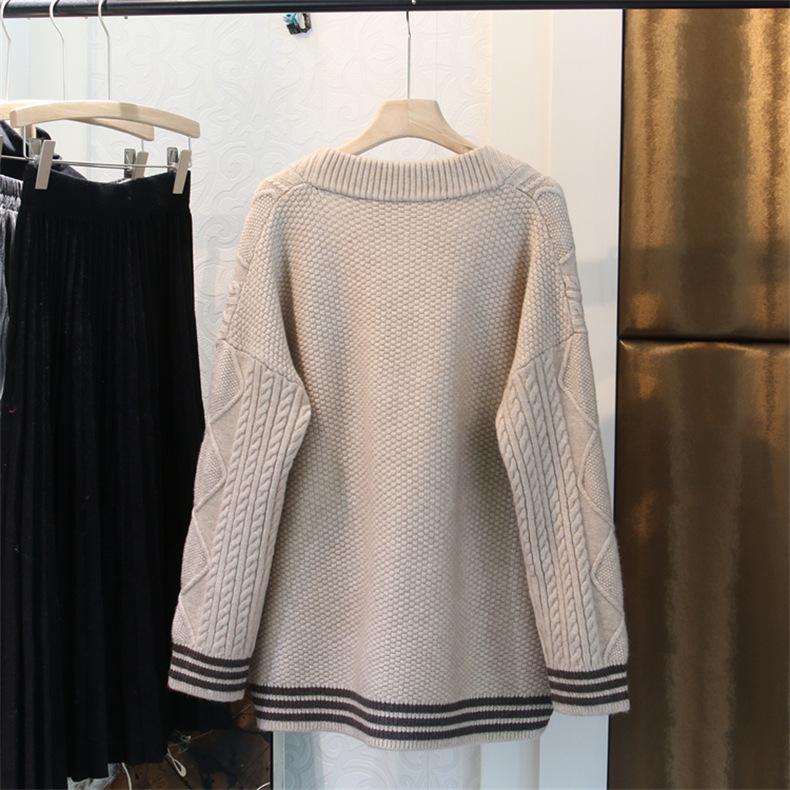 Fall Winter Wool Cardigan Women's Mid-length V-neck Sweater Loose Thick Cashmere Knitted Jacket
