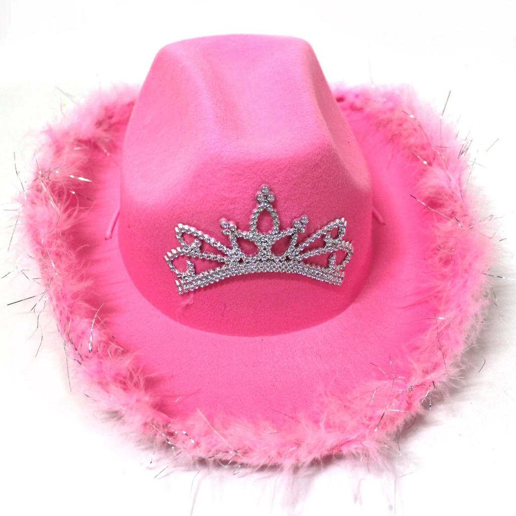 Pink Top Hat Crown Western Cowboy Hat Halloween Feather Edge Carnival Party Hat