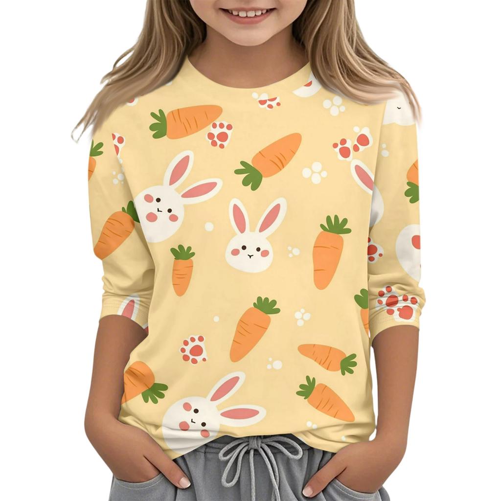 Haut T-shirt Mode Décontracté Enfant Manches Sept-Quarts Col Rond