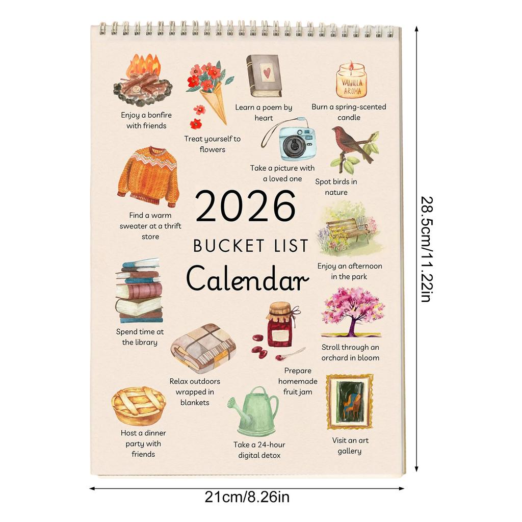 2026 Wish List Calendar Art Durable Paper Watercolor Monthly Planner for Office Home Decor