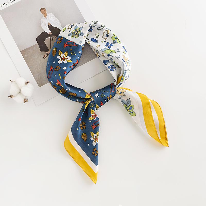 Damska Talia Owoc Kwiat Sztuka Retro Symulowany Jedwab Mała Kwadratowa Chustka Można Ją Połączyć z Koszulą do Strojów Profesjonalnych, Ochrony Przeciwsłonecznej i na Szyję