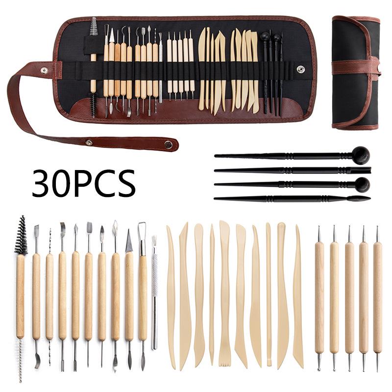 40-piece Pottery & Sculpture Tool Set: Carving Knives, Round Sticks, Needle Tools, Trimming & Silicone Pens