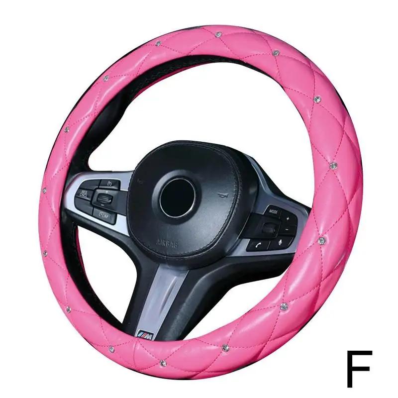

Универсальная оплетка на руль из ПУ кожи, со стразами и кристаллами, ручная работа, декор салона, аксессуары для женщин L L9C9 розы красного