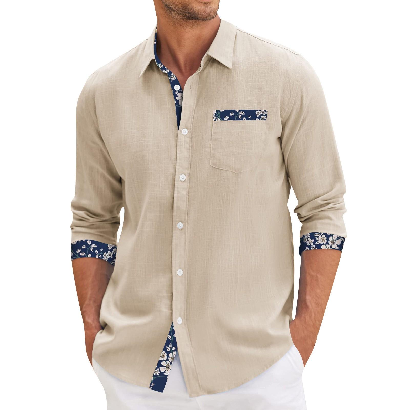 

Men s Summer New Loose Print Long Sleeve Shirt Cardigan Beach Shirt XXXL бежевый