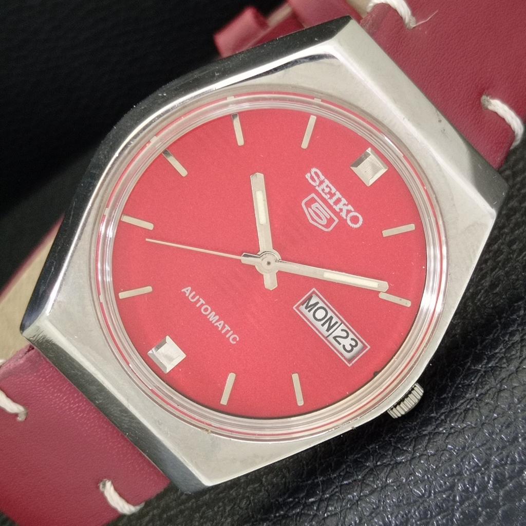 AUTOMATIC 6309A VINTAGE SEIKO 5 JAPAN MENS RED COLOR DIAL WATCH A701652-5 R206c-a701652
