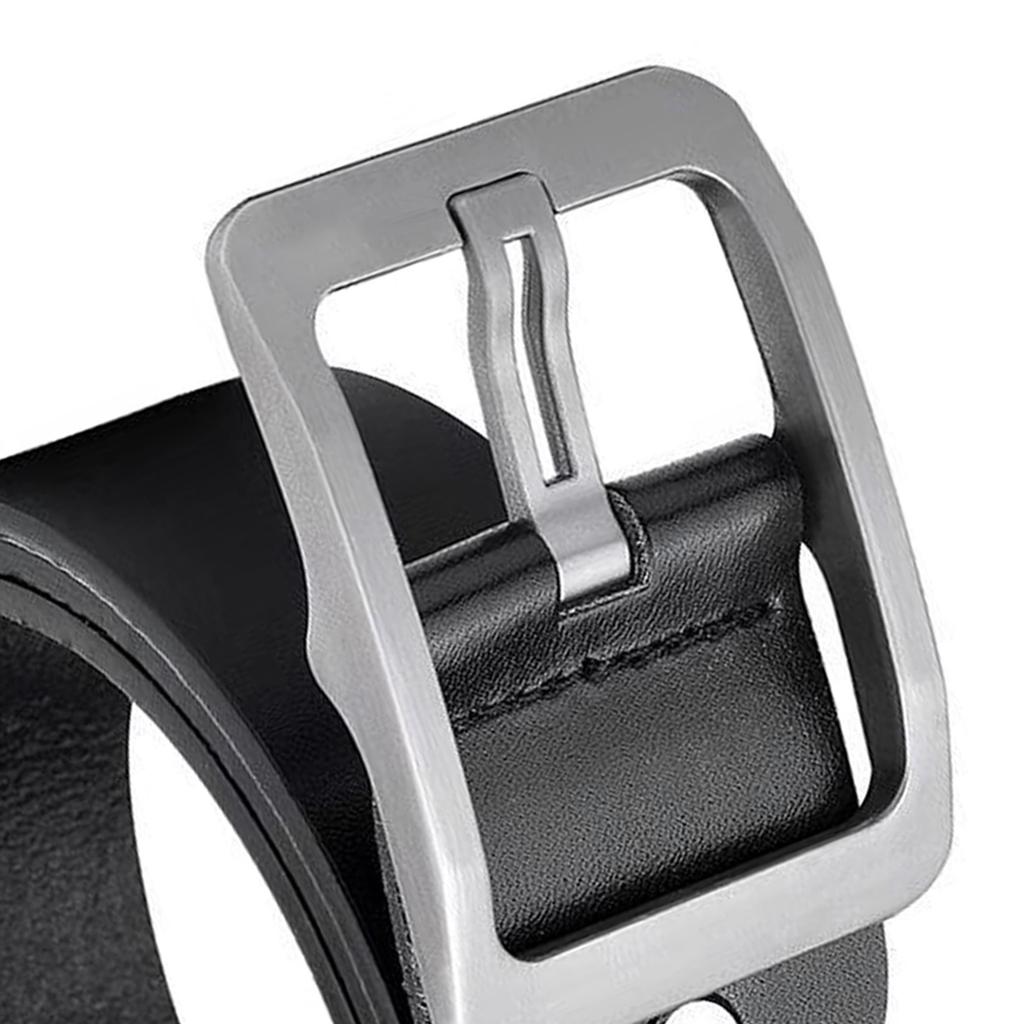 Men Belt Classic PU Leather Soft Casual Single Prong Belt for Business Work Christmas 49.2in Silver Buckle Black Belt