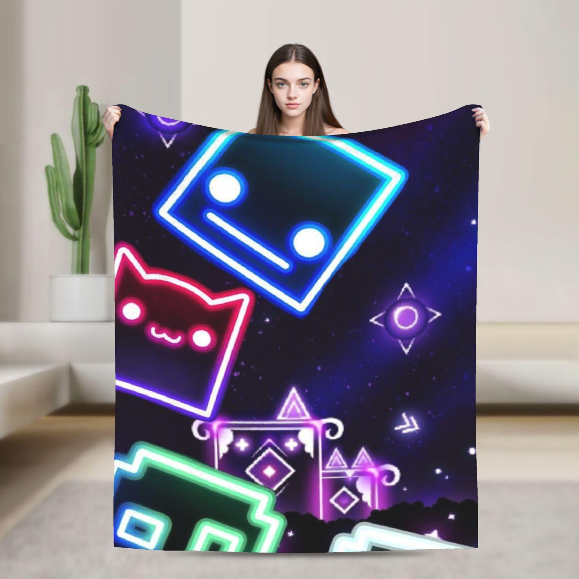 

Geometry Dash Gaming Game Plush Blankets Warm Soft Flannel Throw Blanket Kids Couch Chair Quality Bedspread Gift Idea 75cmx90cm чёрный
