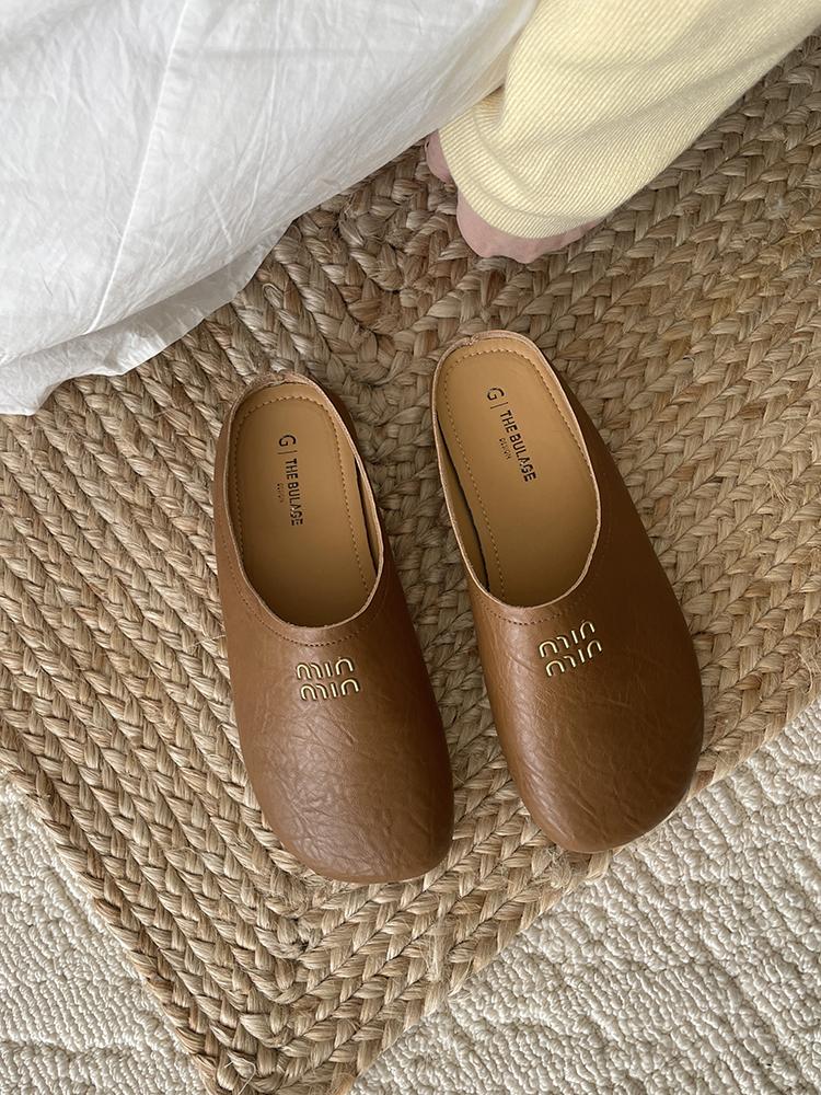 Outwear Round Toe mules Daily Shoes For Women Retro Flats Slip On French Style half slippers Comfort Slides Soft Footbed Sandals