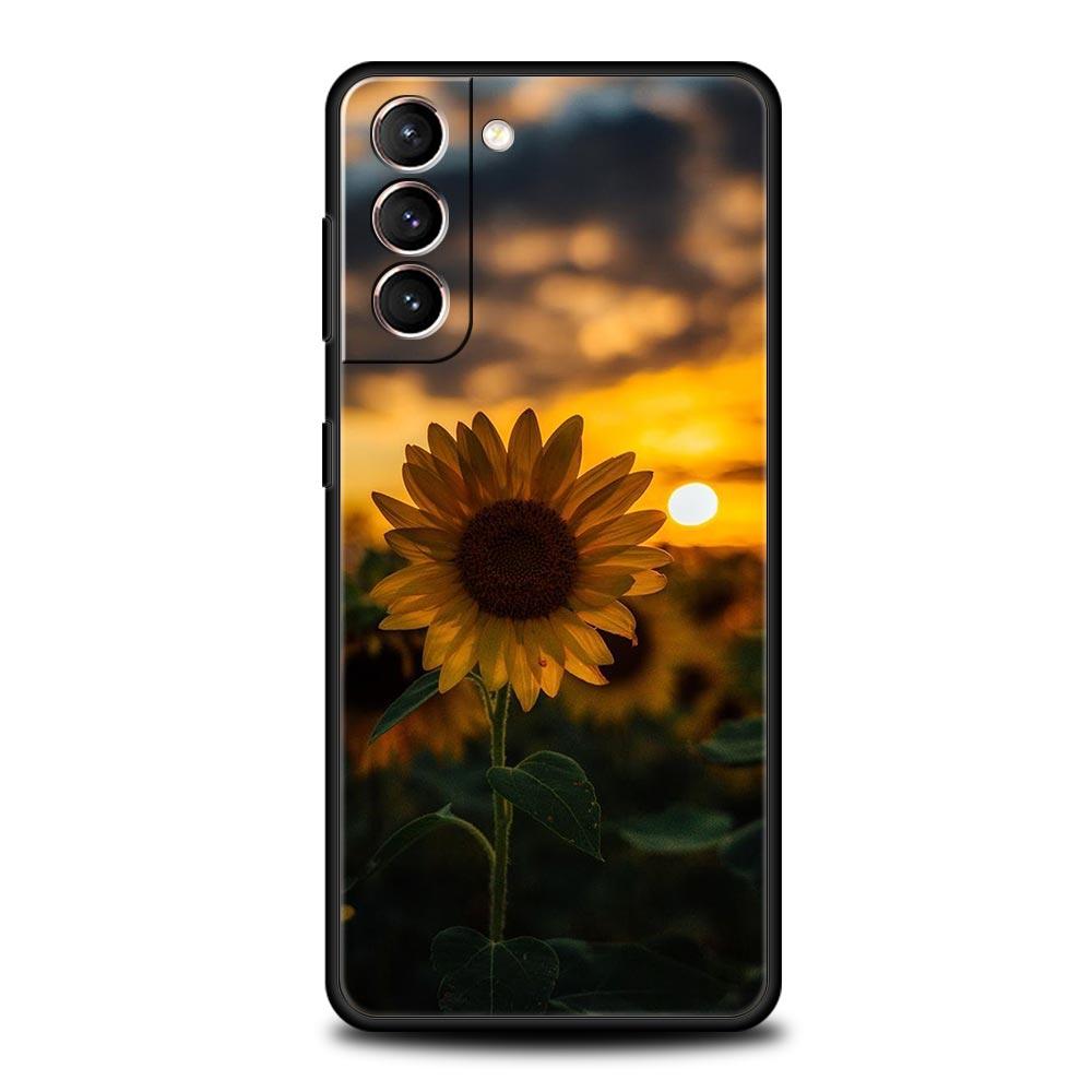 Beautiful Yellow Sunflower Phone Case For Samsung Galaxy S26 Ultra S25 Plus S24 FE S23 S22 5G S21 S20 Cover Black Soft
