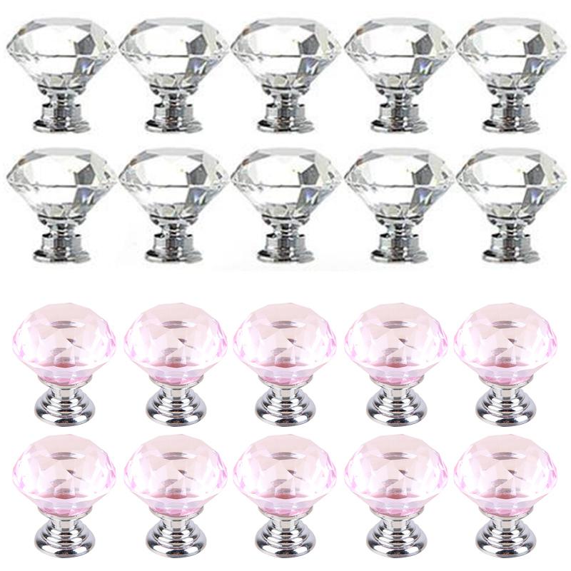 10 Pcs Diamond Shape Design Crystal Glass Door Knobs Cupboard Drawer Pull Kitchen Cabinet Door Wardrobe Handles Hardware