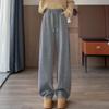 Women's High-Waisted Fleece-Lined Wool Wide-Leg Pants - Winter Slimming Casual Floor-Length.