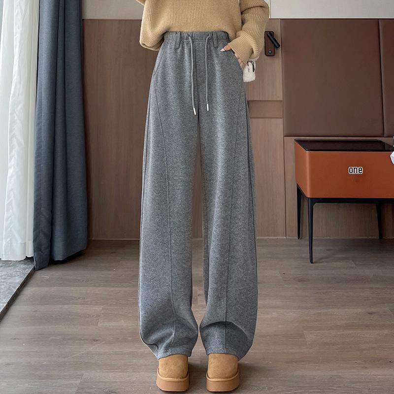 Women's High-Waisted Fleece-Lined Wool Wide-Leg Pants - Winter Slimming Casual Floor-Length.