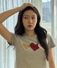 Loginaenloji Leopard Point Heart Patch Cotton T-Shirt Gray
