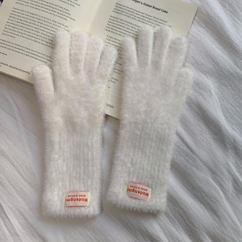 2024 Damskie Zimowe Dzianinowe Rękawiczki Bez Palców do Ekranów Dotykowych - Styl Koreański Długie Rowerowe Ochrona przed Zimnem