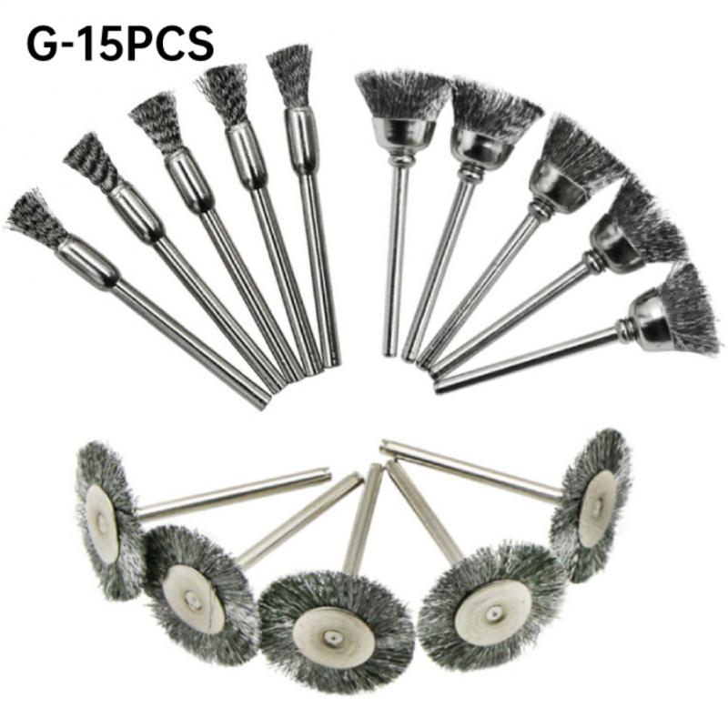 1/15/98Pcs Mini Steel Wire Brush Drill Rotary Tool Cleaning Brush Wheel Metal Rust Removal Polishing Disc