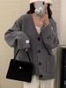 Oversized V-Neck Solid Color Cardigan - Autumn/Winter Korean Style, Versatile Slimming Sweater for Women