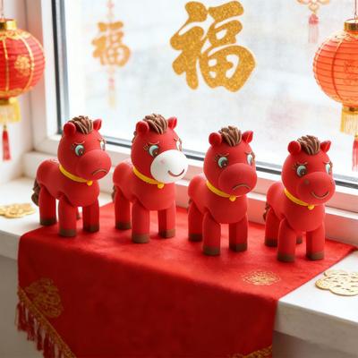 Cartoon Rotes Pferd Figur 2026 Jahr des Pferdes Maskottchen Schmuck 3D Gedrucktes Pferd Fidget Spielzeug Chinesisches Neujahrsdekoration