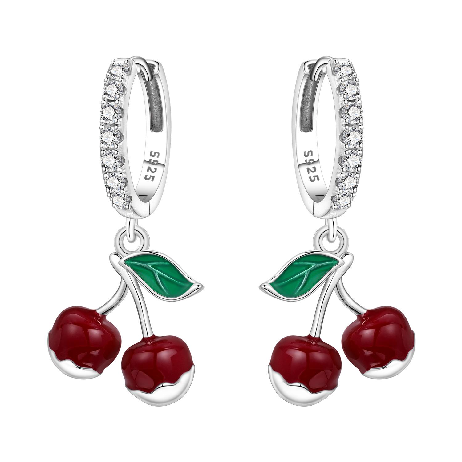 S925 Silver Red Cherry Fruit Drop Earrings Women Earrings Charm Fashion Versatile Party Jewelry Gifts