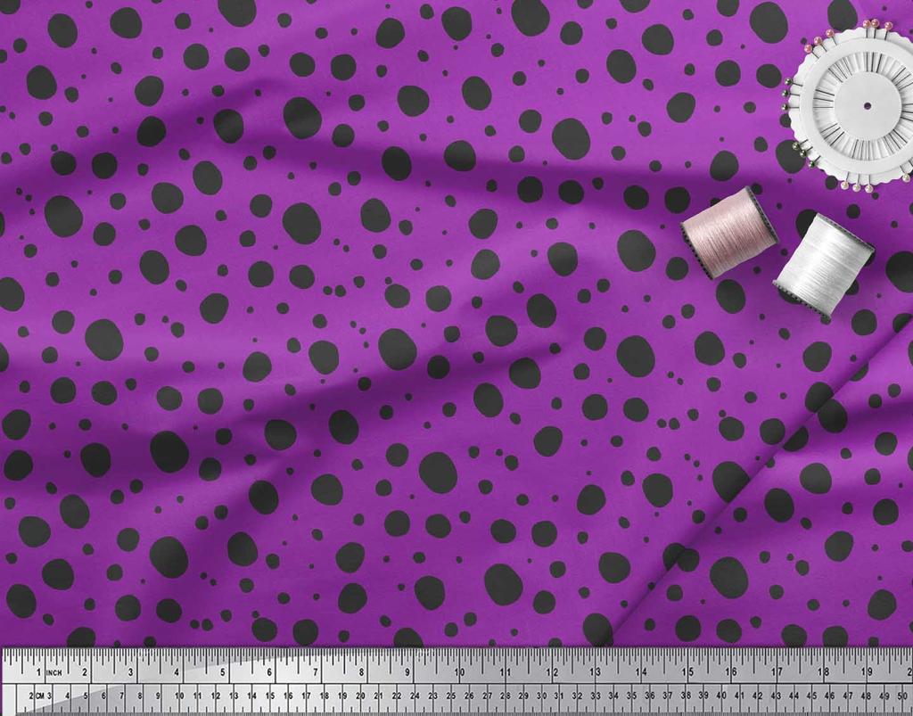 Soimoi Purple Japan Crepe Satin Fabric Black Dots Print Fabric by the Metre 42 Inch