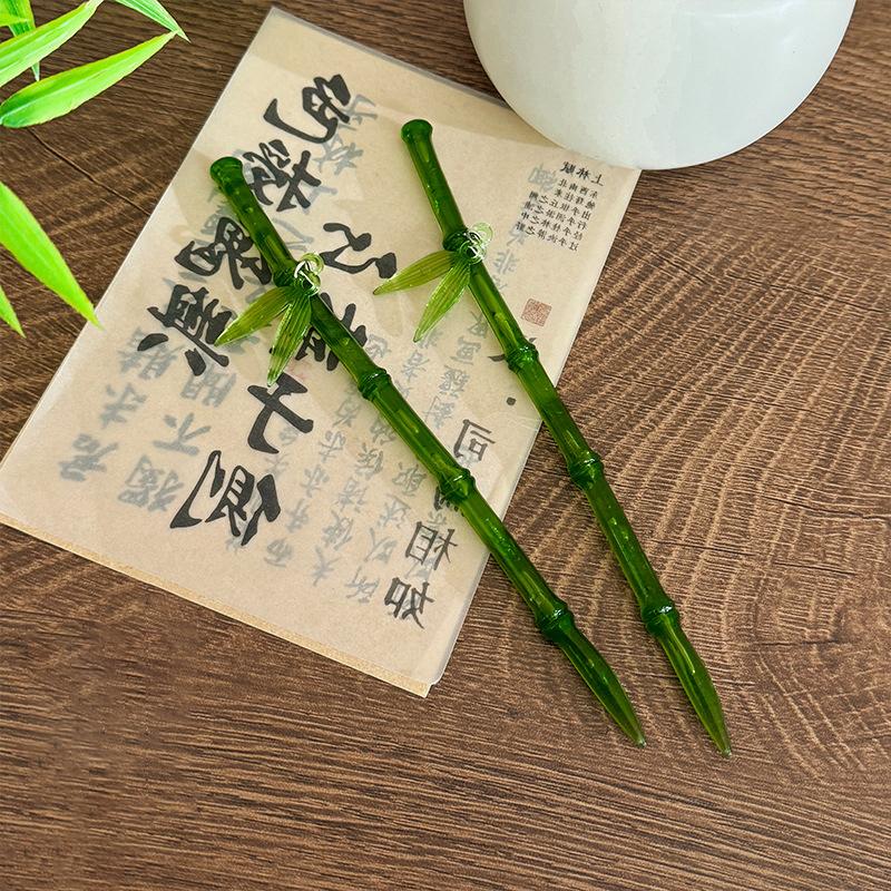 2024 New Chinese Style Green Plastic Bamboo Leaf Hair Stick For Women Girls Vintage Acrylic Chopstick Hairpin Hair Accessories