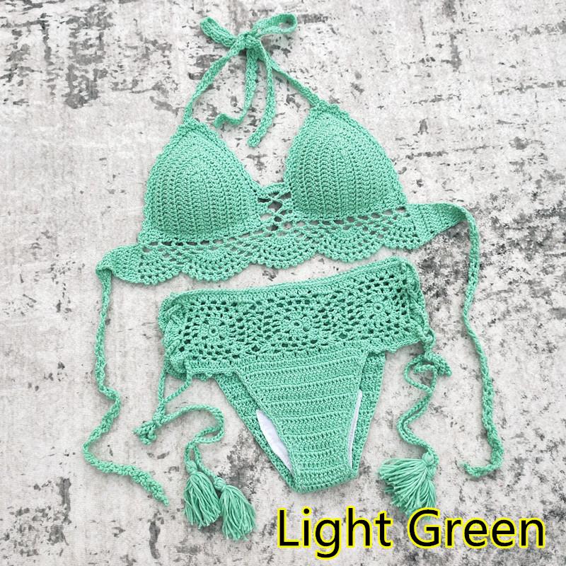 Handmade Crochet Bikini Swimsuit Set with Chest Pads