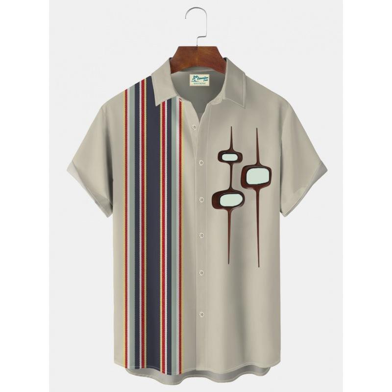 1116 New Hawaiian Beach Shirt Men's 1D Striped Digital Printing Men's Shirt