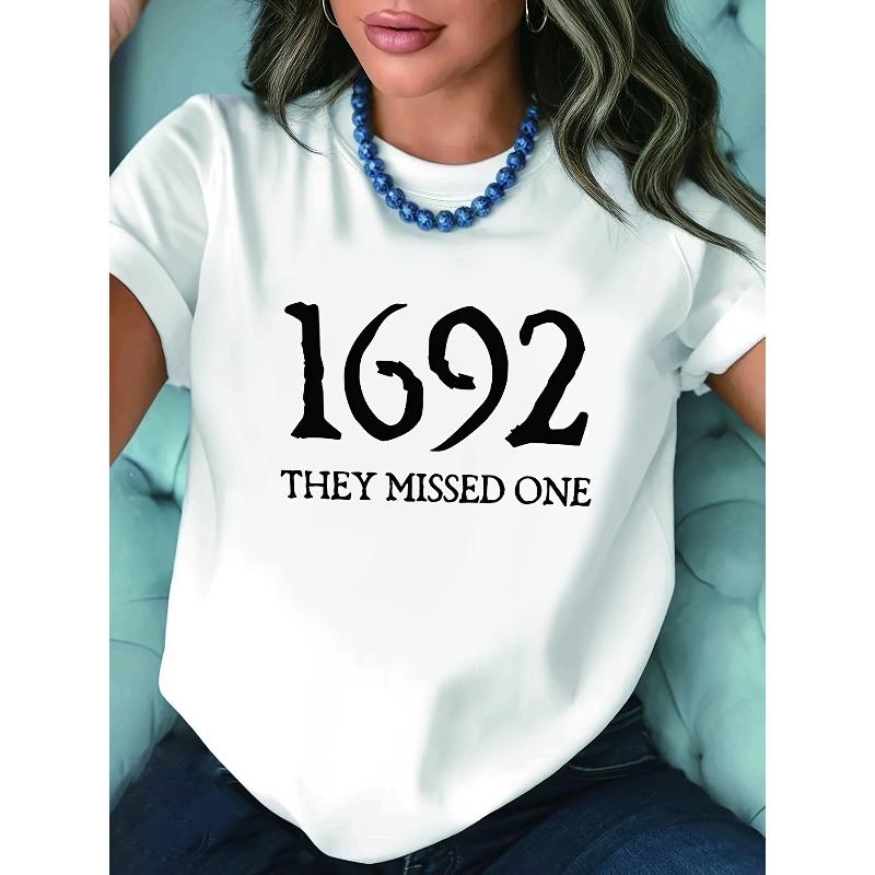 

Women s T-shirt, 1692 Witch Memorial Letter Print, White Short Sleeve Round Neck Printed T-shirt - Machine Washable, Suitable for Spring, Summer, S белый