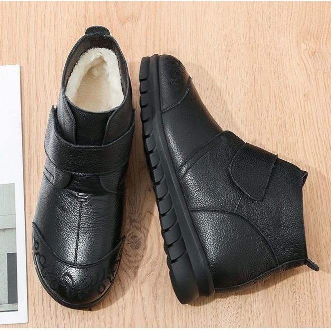 Women's Leather Ankle Boots Thick Bottom Plush Shoes Women Winter Warm Shoes Footwear