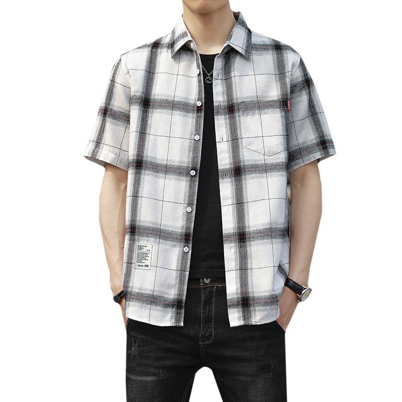 Summer Port Style Loose Lapel Men's Checkered Short-sleeved Shirt Fashion Brand Youth Casual Shirt Men's Cardigan Trend