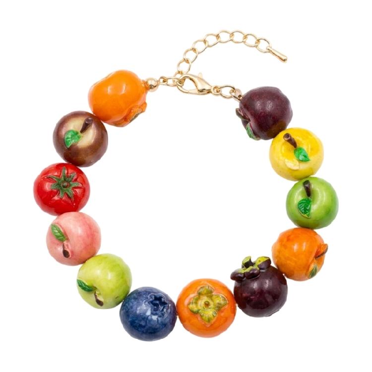 Party Accessory Fruit Beaded Bracelet in Resin with Adjustable Clasp Chain, Fun Gift Bangle for Daily Styling