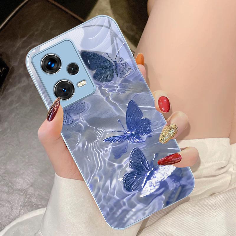 Lucky Butterfly White For Xiaomi 14 Ultra 13 Lite Redmi Note 13 11 Pro 12 Plus Poco X6 3 Pro F4 6 GT Tempered Glass Phone Case