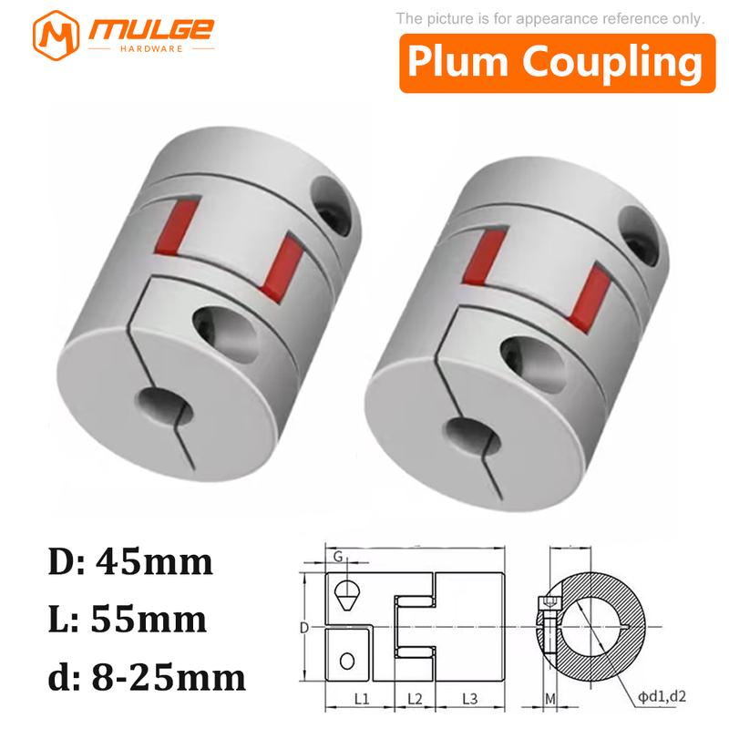 D45 L55 Jaw Shaft Coupler Spider Flexible Motor Aluminium Plum Flexible Coupling Encoder Connector Bore 8mm-25mm 10x10mm