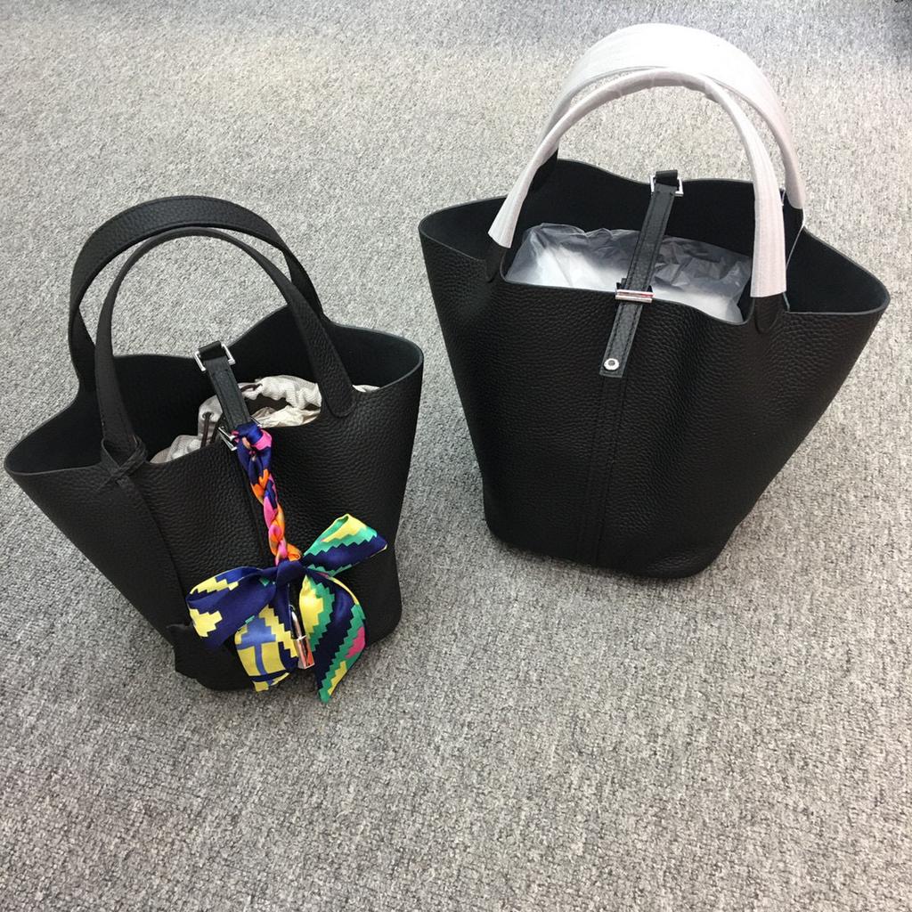 Damenhandtasche Togo-Leder Farbabstimmung Gemüsekorb Große Kapazität Handtasche Rindsleder Litschi-Muster Tasche Damen Kontrastfarbe Handtasche