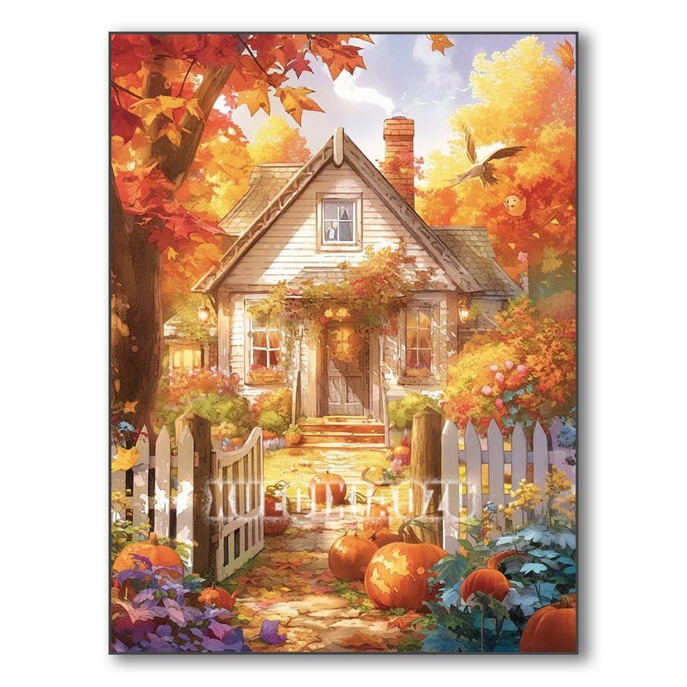 Set Pictură Diamant 5D Dovleac Peisaj de Toamnă Broderie Diamant Mozaic Artă Diamant Complet Imagine DIY Decor de Halloween Cadou