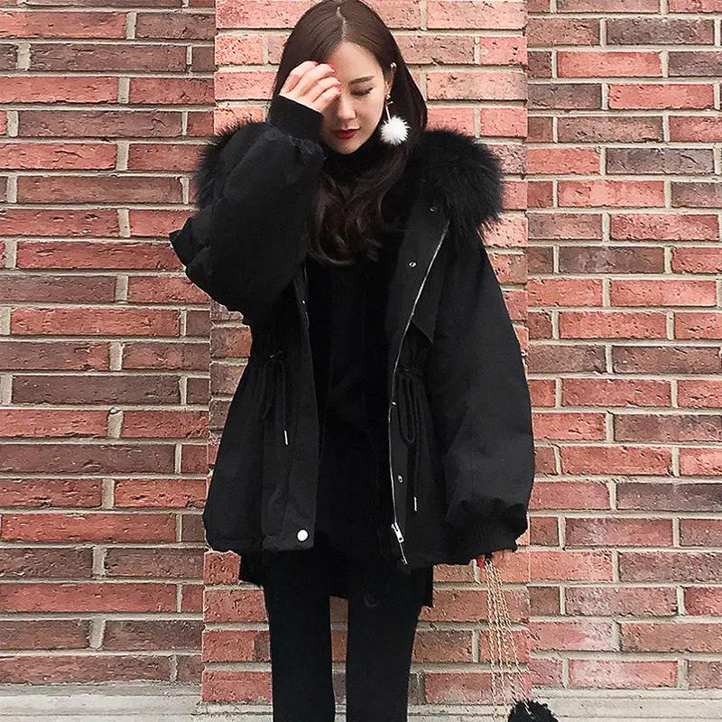 Down Hooded Padded Jacket Ladies's Winter Short Padded Jacket Female Students Fur Collar Waist Padded Jacket Thick Jacket Ladies