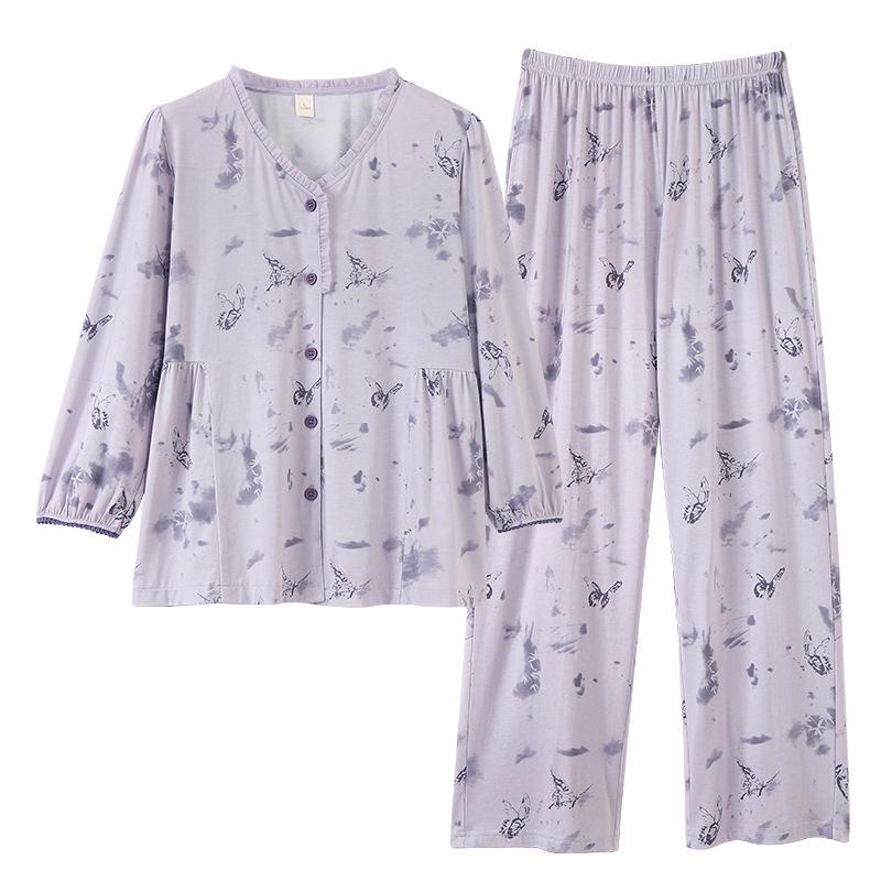 Women's 2025 Summer/Fall Long Sleeve Cotton Pajama Set - Plus Size