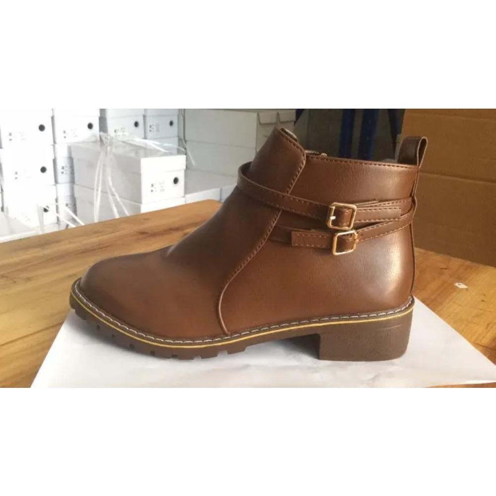 Neue Damenstiefel Niedriger Absatz Gürtelschnalle Kurzschaftstiefel Damen Groß Damenstiefel Herbst/Winter