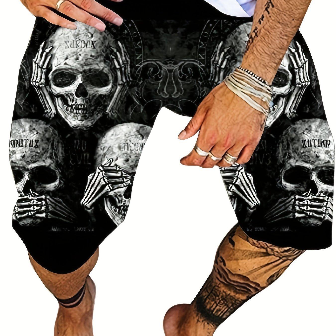 

Мужские пляжные шорты больших размеров, летние свободные шорты для отдыха, быстросохнущие шорты-бермуды с принтом «Черный череп»