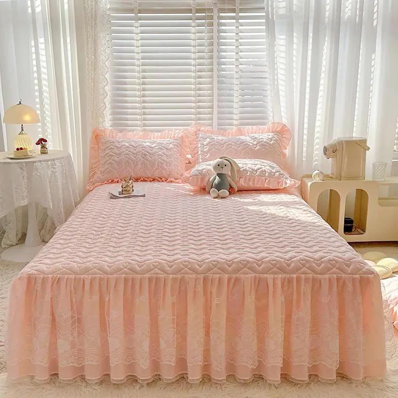 

Юбка-кровать из хлопка и льна с принтом, комплект из трех предметов, стеганое кружевное покрывало с градиентом, противоскользящее пылезащитное постельное белье, простыни 90x200cm bed skirt